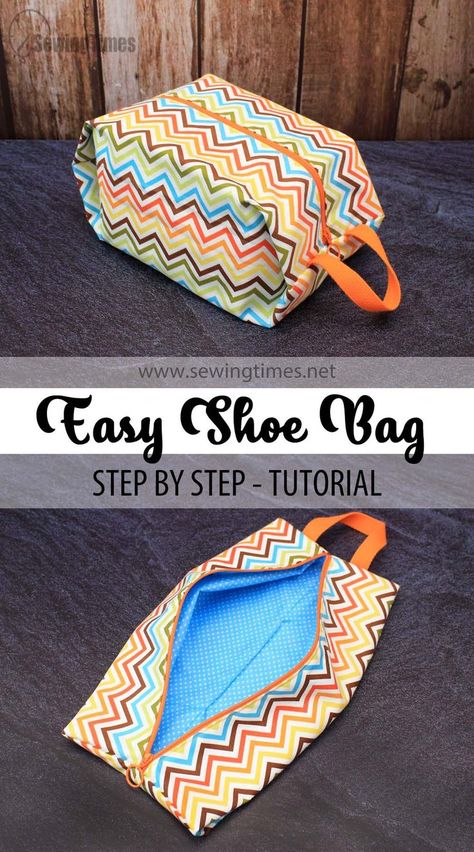 DIY Easy Shoe Bag | How to make a Flattened Travel toiletry bag [sewingtimes] Toiletry Bag Pattern, Diy Travel Bag, Shoe Bags For Travel, Shoe Storage Bags, Diy Sac, Pouch Diy, Travel Toiletry Bag, Shoe Bags, Travel Shoes