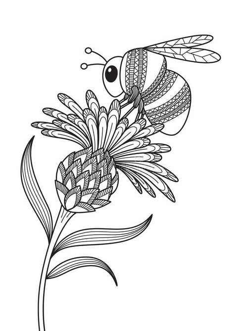 Bee Coloring Page, Flower Zentangle, Bee Outline, Bee Coloring, Insect Coloring Pages, Bee Printables, Bee Coloring Pages, Doodle Coloring, Coloring Pages For Adults