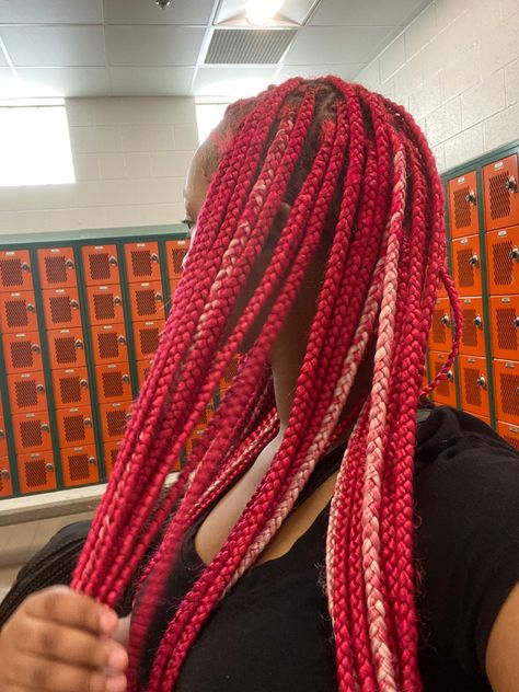 Red And Pink Knotless Braids, Hot Pink Braids, Pink Braids, Color Braids, Cute Box Braids, Colored Braids, Slay Queen, Cute Braided Hairstyles, Cute Box Braids Hairstyles