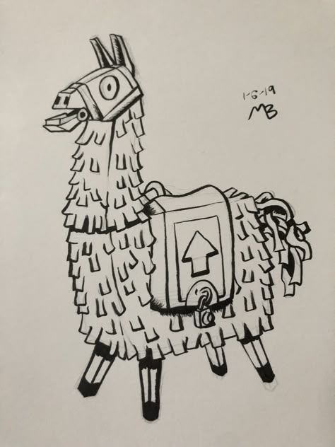 Llama Piñata from Fortnite Fortnite Llama Drawing, Fortnite Drawing Ideas, Fortnight Drawings, Fortnite Sketches, Fortnite Sketch, Boyfriend Card Ideas, Fortnite Theme Party, Draw Fortnite, Fortnite Drawings