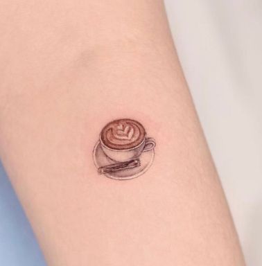 Coffee Aesthetic Tattoo, Coffee Finger Tattoo, Small Coffee Tattoo, Cappuccino Tattoo, Mocha Tattoo, Coffee Flower Tattoo, Coffee Tattoo Design, Tattoo Coffee Cup, Latte Tattoo