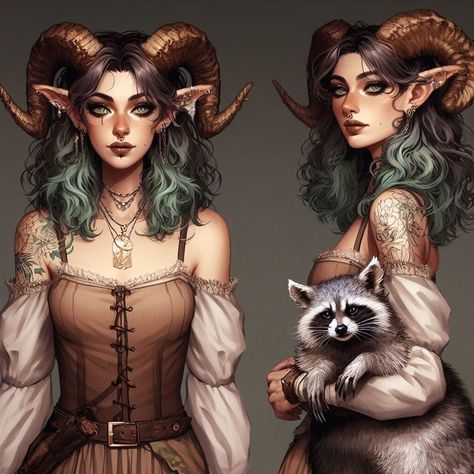 Satyr Bard Dnd Female, Teifling Female Character Art, Dnd Cosplay Female, Hexblood Dnd Character Female, Saytr Character Design, Dnd Tiefling Female Character Design, Dnd Tiefling Druid, Dnd Satyr Female, Tiefling Druid Female