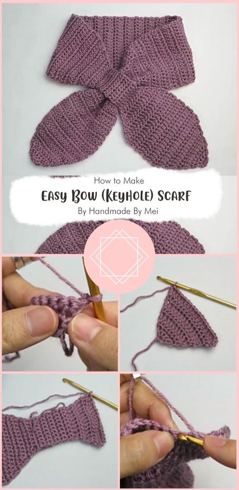 Crochet Bow Tie Scarf Free Pattern, Small Scarf Crochet, Crochet Bow Scarf, Crochet Small Scarf, Crochet Mini Scarf, Free Crochet Projects, Crochet Bow Ties, Keyhole Scarf, Easy Bow