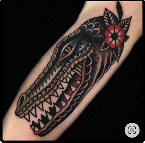 Everlasting Tattoo, Gator Tattoo, Alligator Tattoo, Crocodile Tattoo, Trad Tattoos, Traditional Tattoo Inspiration, Head Tattoo, Traditional Tattoo Sleeve, Old School Tattoo Designs