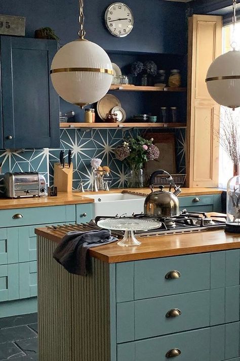 Blue Painted Kitchen Cabinets, Painted Kitchen Cabinets, Kitchen Cabinets Ideas, Teal Kitchen, Maximalist Home, Living Etc, Blue Kitchen Cabinets, Cabinets Ideas, Painted Kitchen