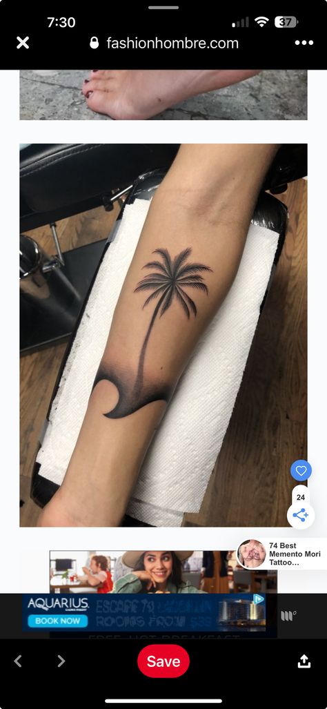 Tropisches Tattoo, Tato Suku, Tropical Tattoo, Surf Tattoo, Palm Tattoos, Tree Tattoo Designs, Palm Tree Tattoo, Beach Tattoo, Tattoo Bracelet