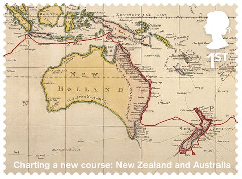 Great Britain 2018 - Captain Cook and Endeavour (07/10) - Charting oa nnews Course: New Zealand and Australia Australian Culture, James Cook, Captain Cook, Post Stamps, Australian History, Ayat Alkitab, Teacher Things, Old Maps, Post Stamp