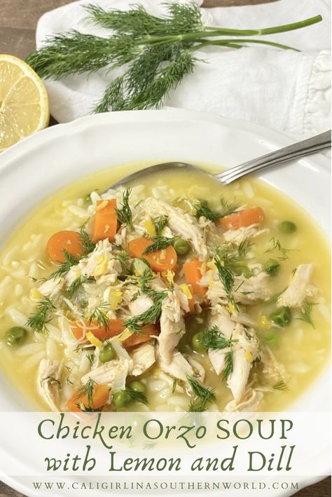 Lemon Dill Chicken, Soup With Lemon, Lemon Soup, Orzo Soup, Creamy Chicken Soup, Chicken Orzo, Chicken Orzo Soup, Artichoke Chicken, Lemon Chicken Orzo Soup