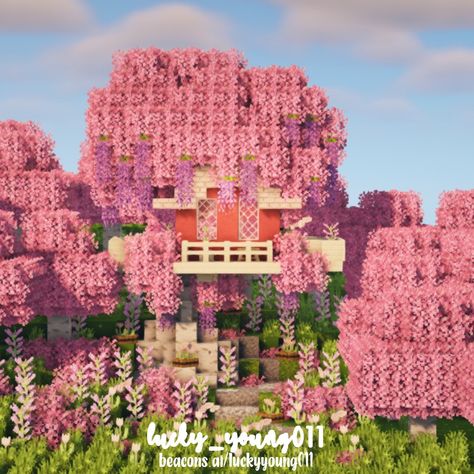 Minecraft Homes, Mc Ideas, Minecraft House Tutorials, Minecraft Plans, Pink Tree, Minecraft Stuff, Ideas Minecraft, Boredom Busters, Minecraft Architecture