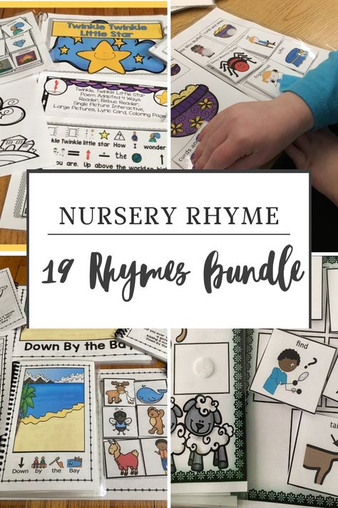 Introducing the Nursery Rhymes Adapted Bundle - a captivating and informative bundle perfect for both parents and educators who want to help their children develop an understanding of stories, sequencing, memory skills, and more. This bundle contains some of the most popular nursery rhymes that are essential for cultural literacy, complete with different sizes, various types of supports (word, rebus, interactive), black-and-white versions for home activities, and coloring pages Teaching Calendar, Calendar Skills, Nursery Rhymes Preschool, Nursery Rhymes Activities, Music For Toddlers, Literature Lessons, Teaching Sight Words, Classic Nursery Rhymes, Story Sequencing