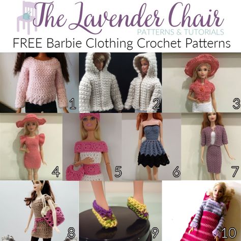 Barbie Dress Crochet, Clothing Crochet Patterns, Lavender Chair, The Lavender Chair, Crochet Barbie Patterns, Clothing Crochet, Crochet Doll Clothes Free Pattern, Crochet Doll Clothes Patterns, Free Barbie