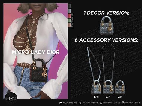 𝗠𝗨𝗥𝗣𝗛𝗬 | 𝗕𝗥𝗔𝗗𝗙𝗢𝗥𝗗 | 𝗡𝗢𝗖𝗧𝗜𝗦 on Instagram: “Micro Lady Dior Bag Available now #sims4 #thesims4 #s4 #ts4 #ts4cc #s4cc #sims4cc #thesims4cc #thesims4customcontent #sims4customcontent…” Sims 4 Shoulder Bag, Sims 3 Toddler Hair, Micro Lady Dior, Sims Accessories, Patchwork Boots, Sims 4 Black Hair, Armani Hotel, Micro Bags, Sims 4 Game Mods