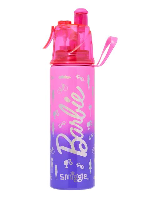 Two worlds collide with our limited edition Barbie x Smiggle collection. Make every-day a stylish adventure with iconic silhouettes, shimmering embellishments and a touch of Barbie fun!   Introducing the Barbie Spritz Stainless Steel Drink Bottle, the perfect sidekick for sunny adventures and outdoor play. Features an easy-to-sip pop top spout and a misting function, plus its double wall stainless steel body keeps drinks chilled for up to 6 hours! Keep as cool as Barbie at her pool parties and sip in style all day long!       * Exclusive Barbie inspired holographic print   * Misting Function  * Carry Handle  * Keep cool up to 6 hours  * BPA free & Phthalate free  * Double wall stainless steel body  * Pop top spout  * Dia 7.1cm x H 27.6cm  * 500ml Barbie Water Bottle, Barbie Merchandise, Dream Daughter, Limited Edition Barbie, Aladdin Birthday Party, Two Worlds Collide, Baby Fancy Dress, Pretty School Supplies, Disney Princess Toys