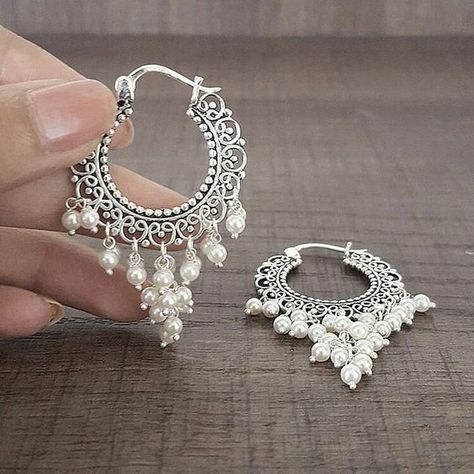 Indian Jewelry Earrings, Antique Silver Jewelry, Fancy Jewellery Designs, Indian Jewellery Design Earrings, Silver Jewelry Earrings, Jewelry Design Earrings, Indian Wedding Jewelry, India Jewelry, Gold Earrings Designs