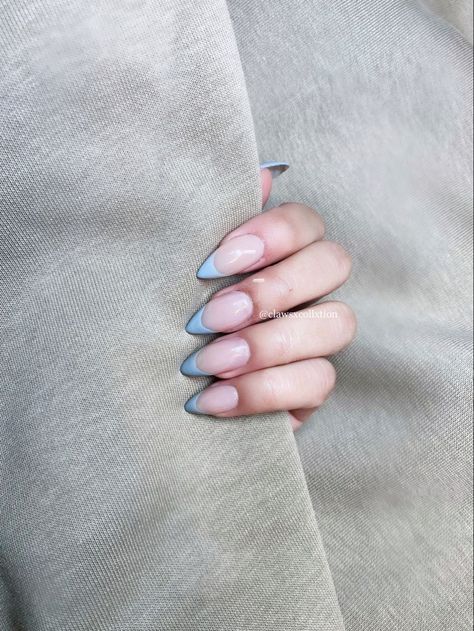 Almond Nails. Acrylic Nails. Blue French Tips. Gel Nails. Nude Nails Almond, Tip Nails Almond, French Tip Nails Almond, Nail Art For Summer, Blue French Tip Nails, Art For Summer, Firework Nail Art, Blue French Tip, Almond Nails Pink