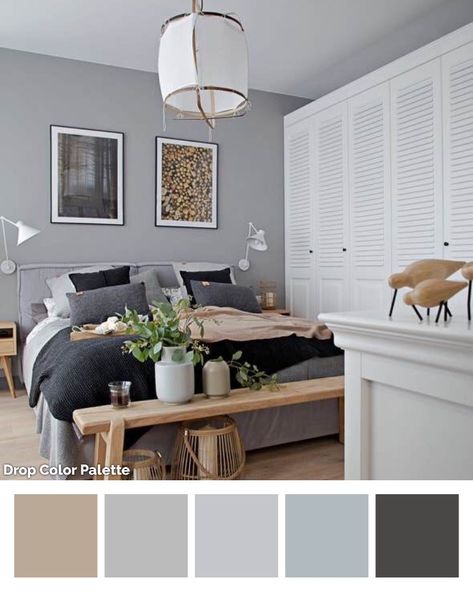 Room Color Combination Bedrooms Grey, Bedroom Grey And Wood, Dark Wood Bedroom Furniture, Grey Bedroom Design, House Bedroom Ideas, Room Color Combination, Grey Bedroom Decor, Grey Interior Design, Oak Bedroom