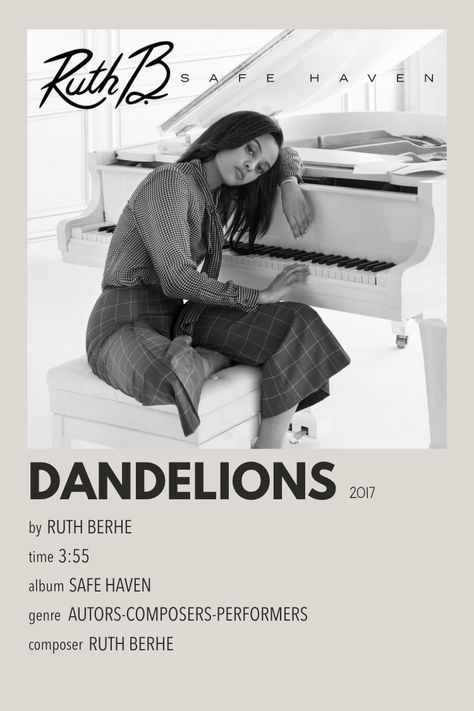 Dandelions by Ruth Berhe Personality Journal, Lost Boy Ruth B, Dandelion Lyrics, Ide Scrapbook, Ruth B, Song Posters, Music Poster Ideas, Album Posters, Playlist Spotify