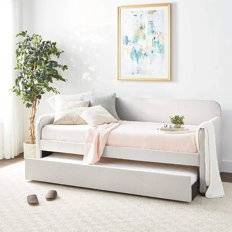 A Smart Daybed: Marihanna Twin Solid Wood Daybed Daybed Trundle, Wooden Daybed, Living Room Guest Room, Trundle Mattress, Twin Daybed With Trundle, Twin Daybed, Mdf Panel, Wood Daybed, Upholstered Daybed