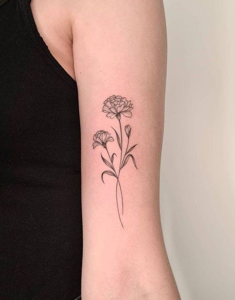 Carnation Tattoos, Lit Tattoos, Carnation Flower Tattoo, Birth Flower Tattoo Ideas, Tattoo Between Breast, Marigold Tattoo, Carnation Tattoo, Mum Tattoo, Flower Tattoo Ideas