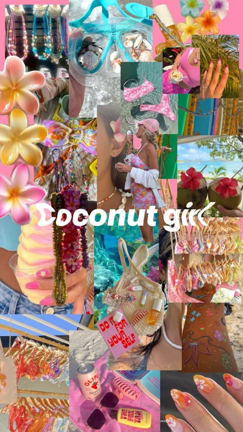 <3 Girly Summer Aesthetic, Coconut Aesthetic, Coconut Girl Summer, Summer Vision Board, Summer Mood Board, Summer Vision, Coconut Girl Aesthetic, Cute Summer Wallpapers, Summer Wallpapers