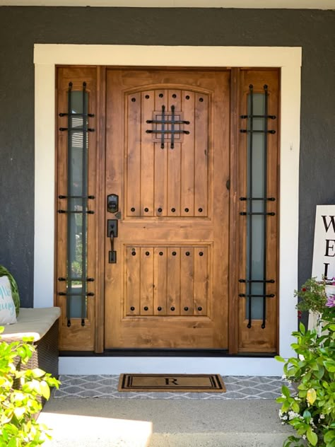 Wood Door Design, Front Door Transformation, Rustic Entry Doors, Front Door Rustic, Rustic Wood Doors, Rustic Front Door, House Main Door, House Front Door Design, Tuscan Style Homes