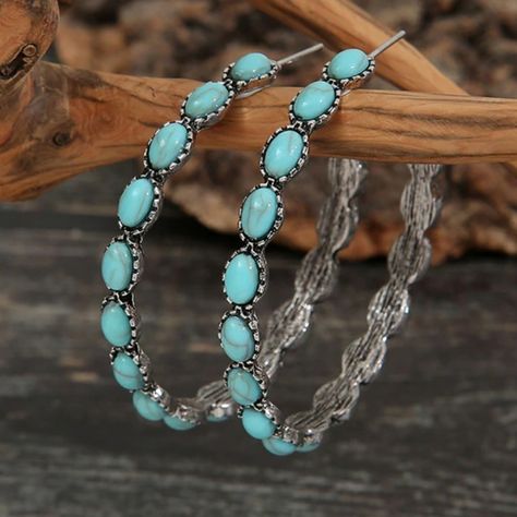 Women's Bohemian Western Style Turquoise Beaded Silver Boho Big Open Hoop Drop Earrings, New No Tags Pretty Accessory To Add A Fun Western Vibe To Any Outfit! Silver Colored Zinc Alloy Material Size Approx 1.8" Circumference Bundle This Item With Another 2/$30 Item In My Closet, And I Will Send You A $30 Offer On Both! There Are Hundreds Of Participating Items To Choose From. To Find These Items, Type Agfpsale In The Search Bar On Poshmark Or Click The Agfpsale Style Tag On This Listing! Check O Western Jewelry Earrings, Tourqouis Jewelry, Cowgirl Earrings, Beach Jewelry Boho, Western Turquoise, Cowgirl Accessories, Hoop Drop Earrings, Minnie Mouse Earrings, Beaded Bead