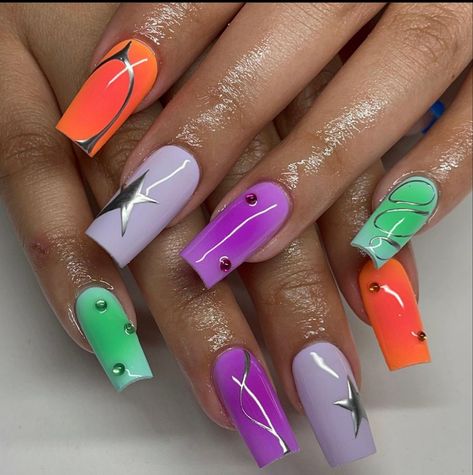 Nails Festival, Nail Design Glitter, Makeup Nails Designs, Hippie Nails, Airbrush Nails, Diy Acrylic Nails, Modern Nails, Classy Acrylic Nails, Bright Nails