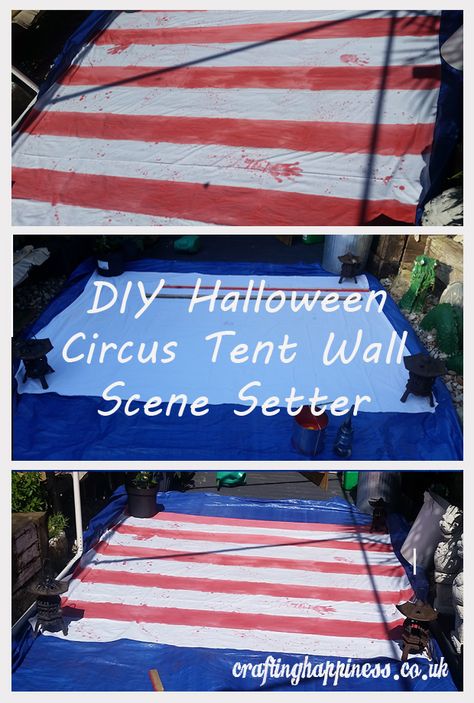 How to Make a Halloween Circus Tent Wall Scene Setter Circus Decorations Diy, Evil Carnival, Carnevil Halloween, Halloween Scene Setters, Clowns Halloween Decorations, Scary Carnival, Haunted Carnival, Haunted Woods, Halloween Camping