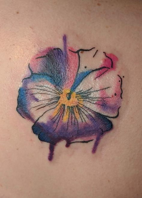 Watercolor Pansy Tattoo - Sketch- Purple- pink Pansy Butterfly Tattoo, Pansy Tattoos, Plant Sleeve, Pansy Tattoo, Violet Flower Tattoos, Men Flower Tattoo, Violet Tattoo, Lotus Flower Tattoo Design, Poppy Tattoo