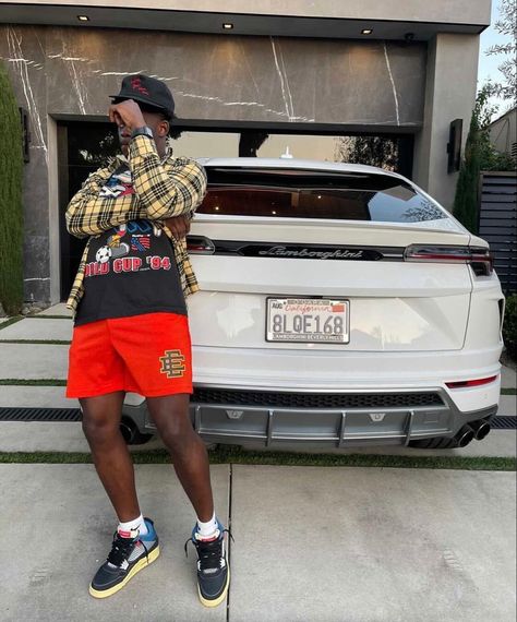 Eric Emmanuel Shorts, Eric Emmanuel, Streetwear Ideas, Black Men Fashion Swag, Mens Casual Outfits Summer, Black Men Street Fashion, Streetwear Fits, Dope Outfits For Guys, Men Street Fashion