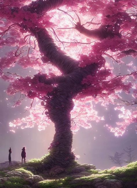 In the heart of the enchanted forest, there stands a sakura tree like no other. Its branches are said to whisper secrets and grant wishes to those who sit beneath it. Follow the journey of a young hero as they set out to discover the magic of the whispering Future Wallpaper, The Enchanted Forest, Cherry Blossom Art, Sakura Tree, Fantasy Story, Fantasy Paintings, Tree Wallpaper, Forest Art, Anime Drawings Tutorials