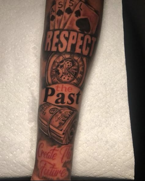 Risk Taker Tattoo Men Forearm, Road To Riches Tattoo For Men, Asthetic Tattoos For Men, Beat The Odds Tattoo Men, Respect The Past Create The Future Tattoo, Hood Tattoo For Men Forearm, Play 4 Keeps Tattoo, Forearm Tattoo Quotes Men, Brick Tattoo For Men