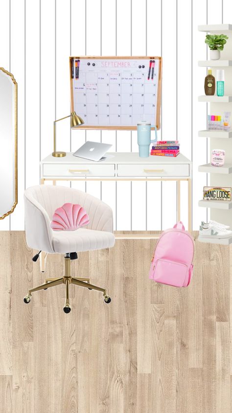 #preppy #desk #preppyroom Preppy Desk Chair, Preppy Desk Setup, Preppy Bed, Preppy Vanity, Preppy Desk, Shuffles Preppy, Room Organisation, Trendy Beach, Desk Ideas