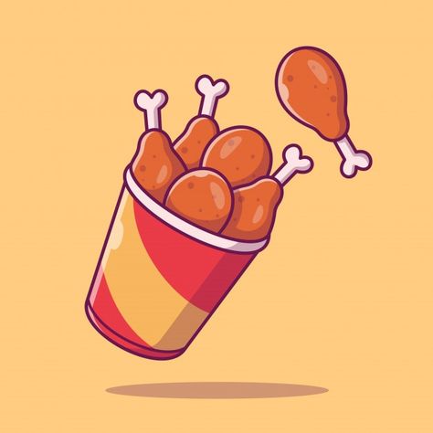 Chicken wing on bucket  icon . fast food... | Premium Vector #Freepik #vector #food #restaurant #cartoon #chicken Chicken Illustration, Ayam Bakar, Wings Drawing, Food Cartoon, Drinks Logo, Vector Icons Illustration, Cute Food Drawings, Chicken Wing, Food Wallpaper