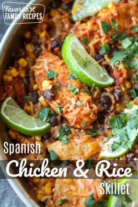 With just a few ingredients, you can make this Spanish Chicken and Rice Skillet. It is a delicious and quick meal to feed your whole family! #rice #skillet #chicken #spanish #fewingredients  #favfamilyrecipes Chicken And Rice Skillet, Spanish Chicken And Rice, Chicken Rice Skillet, Santa Fe Chicken, Mexican Chicken And Rice, Spanish Chicken, Rice Skillet, Quick Meal, Chicken And Rice