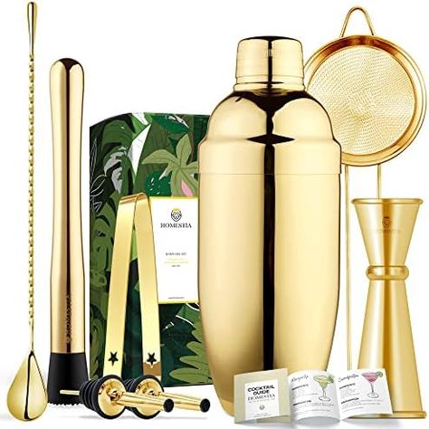 Homestia Cocktail Shaker Set Stainless Steel Gold Martini Shaker Set, 24oz Drink Shakers Cocktail Set Shakers Bartending Drink Mixer Kit, 8 Pcs Margarita Kit Cocktail Mixer Set Bar Kits for Bartender Cocktail Mixer Set, Gold Martini, Virgin Cocktails, Cocktail Mixer, Martini Shaker, Cocktail Shaker Set, Drink Mixer, Cocktail Set, Cocktail Shaker