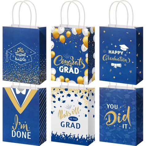 PRICES MAY VARY. 2024 Graduation Party Gift Bags: you will get 24 pieces of graduation party gift bags that come in 6 different designs, enough quantity to meet your party needs, exquisite designs will match your graduation party decorations and immediately catch the attention of guests Assorted Graduation Designs: our graduation party bags are printed with traditional and classic graduation elements, these gift bags are printed [Happy Graduation], [you did it], [congrats grad] and more inspirat Graduation Designs, Graduation Gift Bags, Graduation Party Gifts, Graduation Candy, Graduation Design, Navy Blue And Gold, Happy Graduation, 2024 Graduation, Congrats Grad