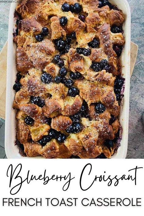 Start the weekend off right with this DELICIOUS Blueberry Croissant French Toast Casserole Recipe. This recipe is so easy to toss together. Bake buttery croissants in a cinnamon, maple, and vanilla custard that's dotted with fresh blueberries. This one is a favorite breakfast!! Blueberry Croissant French Toast, Croissant French Toast Casserole, Blueberry Croissant, Blueberry Lemon Cake Recipe, Breakfast Casserole French Toast, Croissant French Toast, Blueberry French Toast Casserole, Delicious French Toast, Cranberry Orange Bread