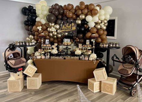 Boy Babyshower Theme Black People, Burberry Baby Shower Ideas, Brown Theme Baby Shower Ideas, Shades Of Brown Baby Shower Decor, Black People Baby Shower Ideas, Black And Gold Baby Shower Ideas, Boy Baby Shower Ideas Black People, Baby Boy Theme Shower Ideas, Baby Shower Themes Black People