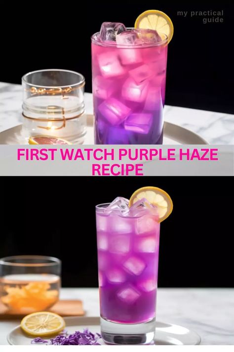 Mocktail Recipe Purple, First Watch Drink Recipes, Lavender Syrup Uses, Lavender Haze Drink, Purple Drinks Non Alcoholic, Purple Cocktail Drinks, Lavender Drink, Purple Drinks, Butterfly Pea Tea