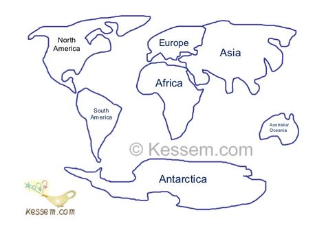 A Printable Sketch of the Continents Hands On Learning Kindergarten, Oceans Map, Map Of Continents, Continents Activities, The 7 Continents, Continents Of The World, World Map Continents, Planet Crafts, World Map Printable