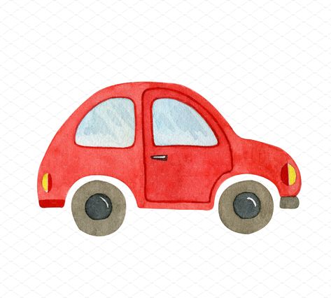 Red car. Watercolor illustration isolated on white. Simple Car Painting, Cute Car Illustration, Car Illustration Art, Cars Background, Car Watercolor, Cars Illustration, Tooth Pillow, Car Backgrounds, Bunny Bags