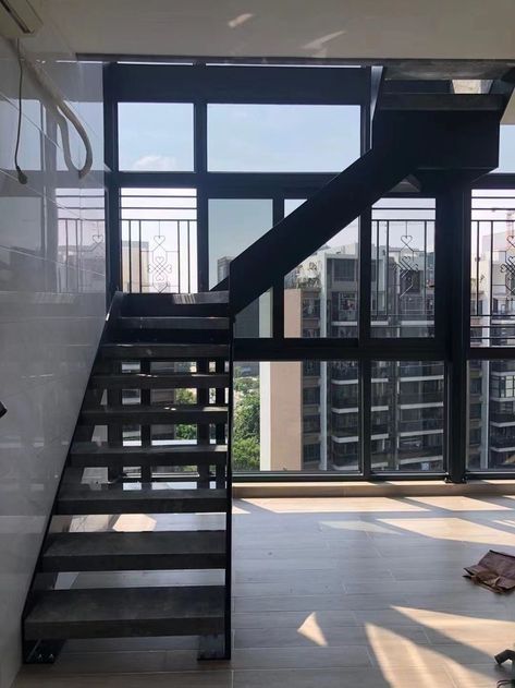 info@whalebuild.com Double L Shaped Staircase, Stringer Staircase, Staircase Diy, L Shaped Stairs, Loft Staircase, Marble Staircase, Wood Staircase, Metal Stairs, Steel Wood