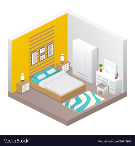 Isometric View Of Bedroom, Realistic Bedroom, Bed Wardrobe, Interior Sketches, Architecture Styles, House Architecture Styles, Modern Furniture Design, Dotted Drawings, House Concept