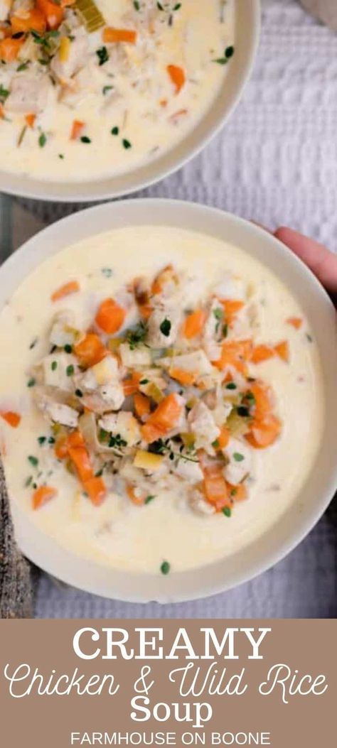 Creamy Chicken And Wild Rice, Creamy Wild Rice Soup, Freezer Meal Recipes, Farmhouse On Boone, Chicken And Wild Rice Soup, Chicken Wild Rice, Chicken Wild Rice Soup, Creamy Chicken Soup, Healthy Freezer Meals