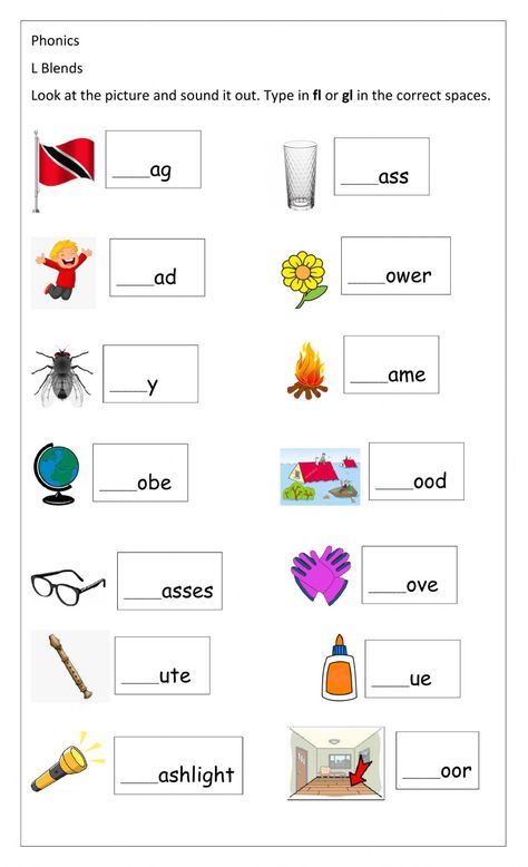 Fl Blends Worksheet, Fl Worksheet, Blending Words Kindergarten, Blending Words Worksheets, English Excercise, Blending Worksheets, Verbs Kindergarten, Phonics Blends Worksheets, Preschool Curriculum Free