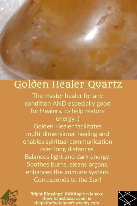 Witchcraft Crystals, Quartz Meaning, Golden Healer Quartz, Hematoid Quartz, Golden Quartz, Golden Healer, Crystal Grids, Crystals Healing Properties, Yellow Quartz