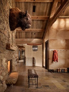 Entryway contemporary entry Bison Head, Yellowstone Club, Rustic Entry, Hunting Room, Trophy Rooms, Lodge Cabin, Mountain Living, Home On The Range, The Fireplace