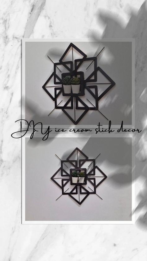 Afra Afsal | DIY ice cream stick wall decor .Easy home decor ideas . 👉Ice cream stick - 2 packets 15cm lenght and 1.5 cm width 👉Glue... | Instagram Popsicle Stick Diy, Ice Cream Stick Craft, Popsicle Art, Easy Diy Room Decor, Wall Hanging Designs, Ice Cream Stick, Diy Ice Cream, Home Decor Crate, Stick Art