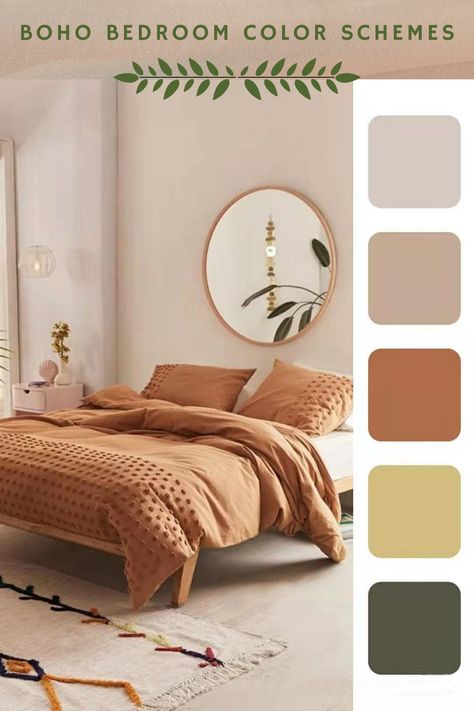 Boho has been one of the most popular interior design style for recent years. This style is characterized by the use of vibrant colors, natural materials, tribal designs, and fun prints. Below are some of the most popular bohemian colors to try in your boho home but remember, boho style is all about marching to the beat of your own drum. #bohobedroomcolors #bohobedroomchic #bohobedroomdecor #bohobedroomcolorschemes #bohochicbedroomcolors Bedroom Terracotta, Bedroom Earthy, Bedroom Schemes, Terracotta Bedroom, Terracotta Wallpaper, Beautiful Bedroom Colors, Best Color Schemes, Earthy Home Decor, Earthy Bedroom